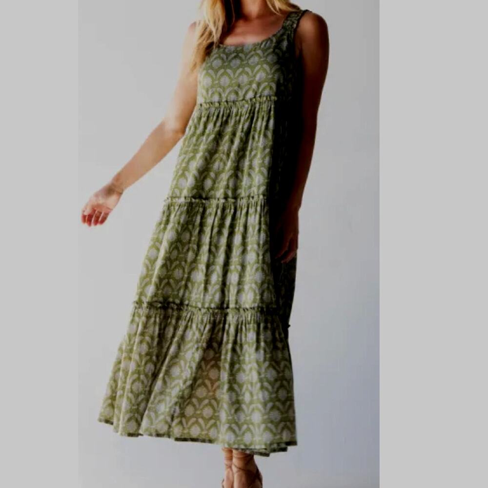 NATURAL LIFE Olive Green Printed Tiered Mini Dress - Picture 2 of 4